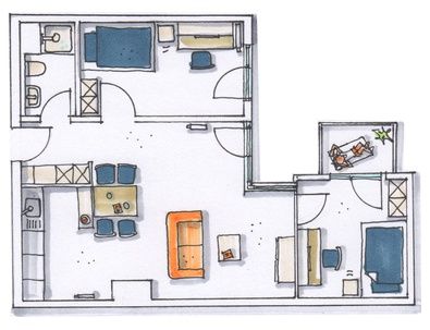 Grundriss SPREEpolis Doppel-Apartment, 42-55 qm, möbliert, Internet